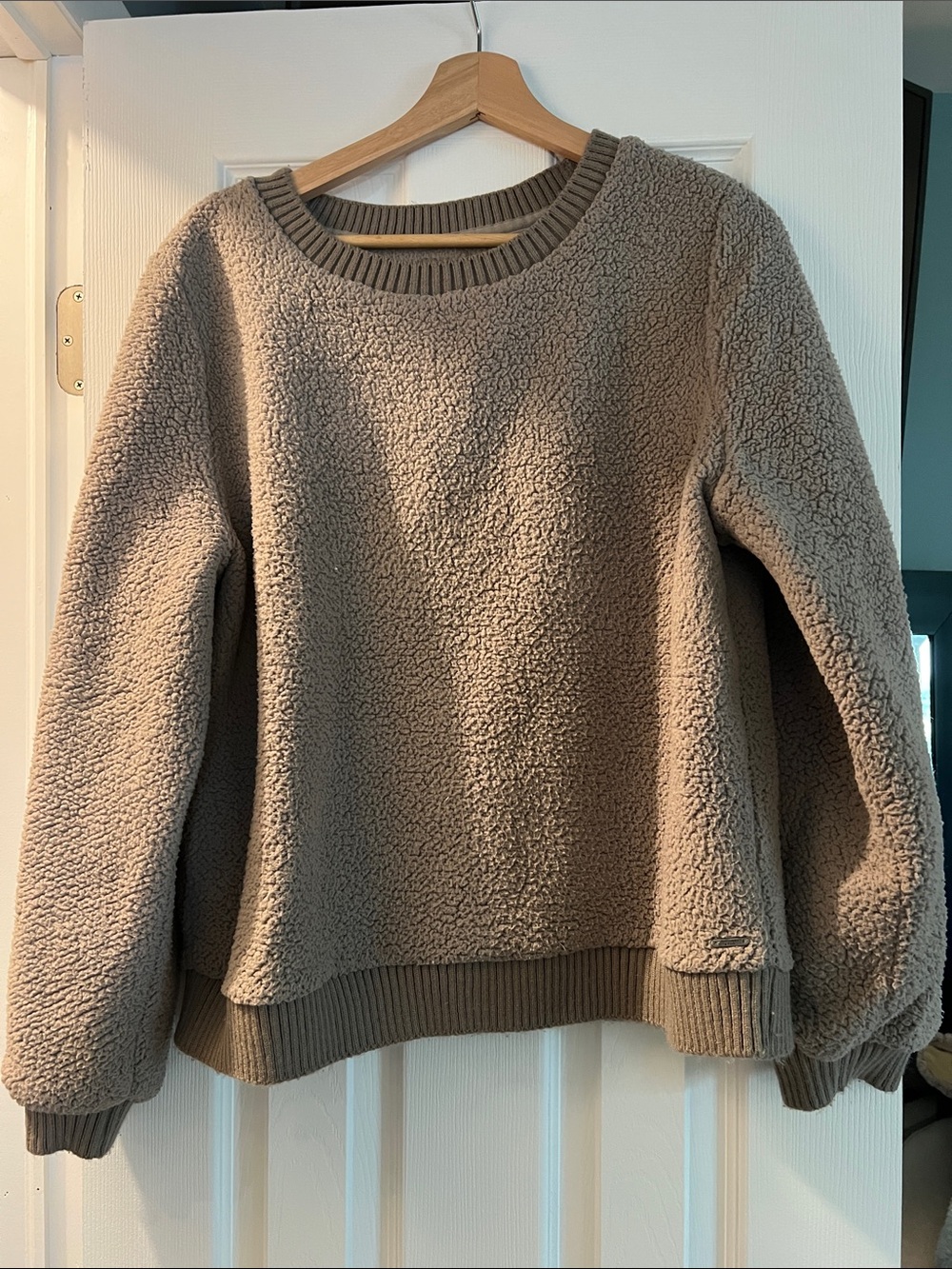 Abercrombie & Fitch Taupe Sherpa Crewneck Sweater